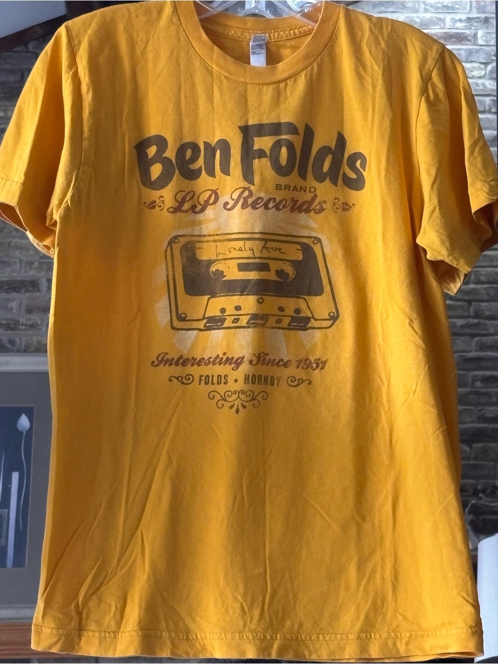 American Apparel Ben Folds Lonely Avenue Tour Graphic T-Shirt Yellow Small